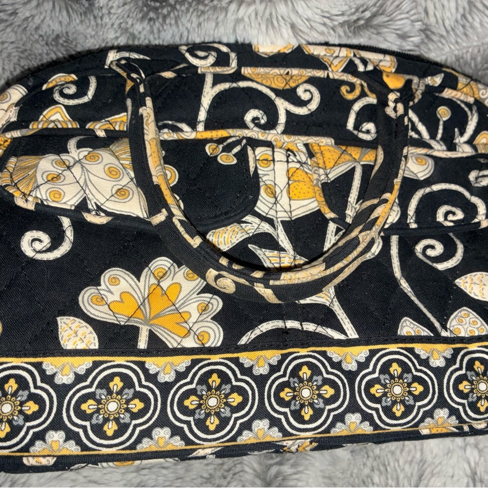Vera Bradley Quilted Handbag Purse | Black Yellow Floral Pattern Tote